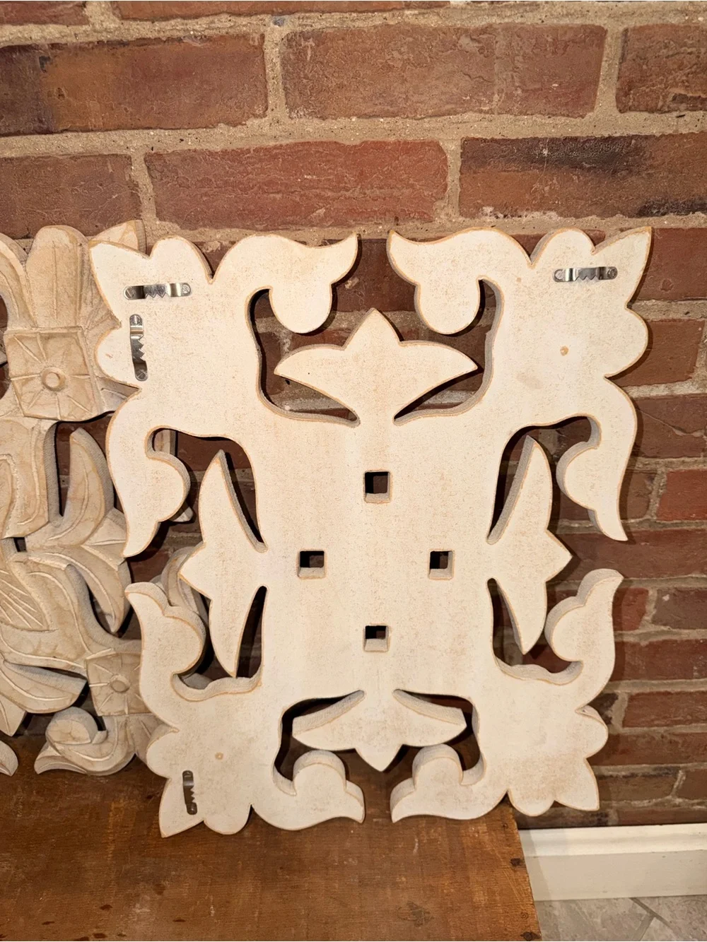 Carved Floral Wall Panels in Distressed White - Set of 2